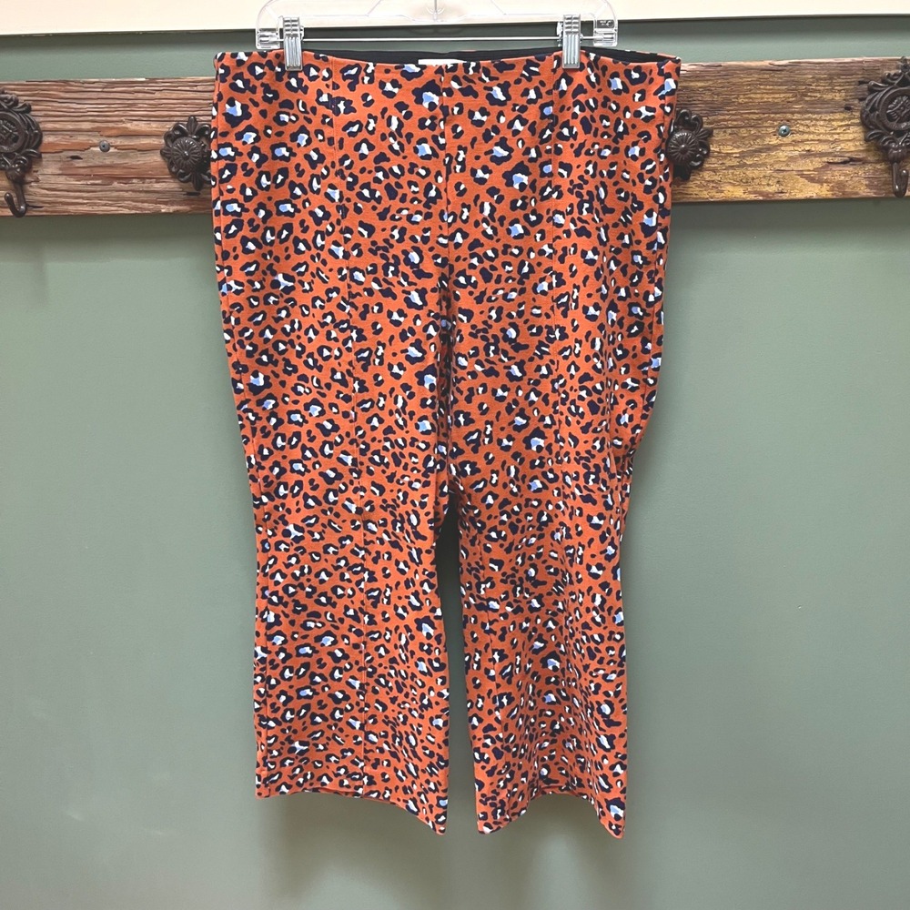 Maeve Anthropologie Leopard Print Pull On Pants Rust Orange Blue XL Slim Cropped